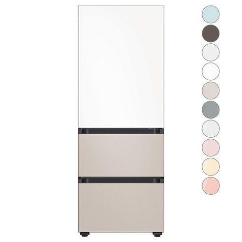 [색상선택형] 삼성전자 비스포크 김치플러스 3도어 키친핏 냉장고 313L 방문설치, 새틴화이트+새틴베이지, RQ33C74B1AP
