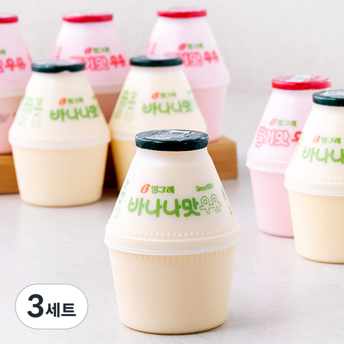 빙그레 바나나맛우유 240ml x 4개입 + 딸기맛 우유 240ml x 4개입 세트, 1.92L, 3세트
