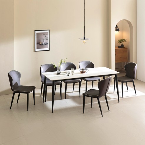 라온퍼니쳐 디네트 세라믹 6인용 식탁 + 의자 6p 세트 방문설치, 식탁(스타투리오 화이트), 의자(다크그레이)