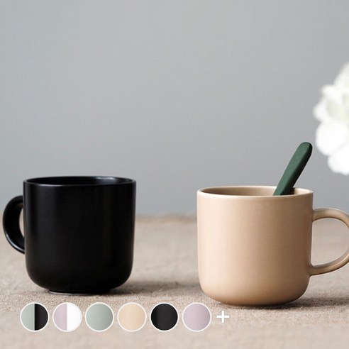 보울보울 국산 레트로라인 머그컵 320 ml, 미드나잇블랙, 카라멜베이지, 2개