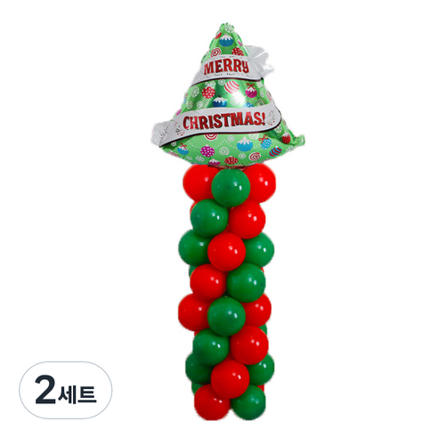 와우파티코리아 메리크리스마스 기둥 혼합풍선세트, 메리크리스마스 트리, 2세트