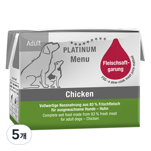 플래티넘 강아지 어덜트 메뉴 습식사료, 닭, 90g, 5개