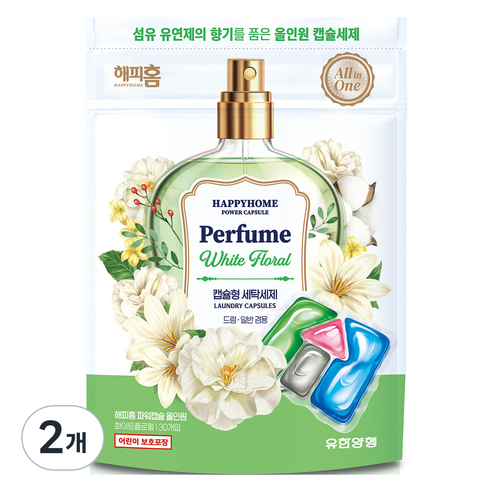 해피홈 퍼퓸 파워캡슐 화이트플로럴, 2개, 30개입