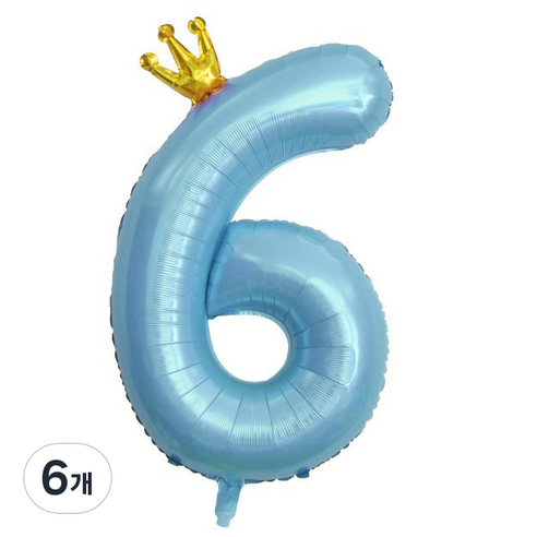 이자벨홈 생일파티 왕관 숫자 풍선 6 초대형, 블루, 6개