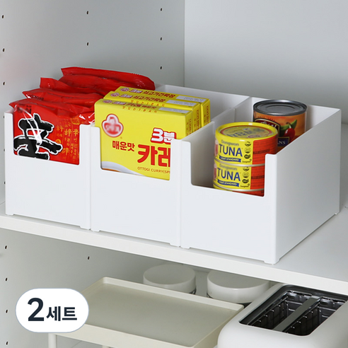 달팽이리빙 드마망 팬트리 수납정리함 와이드 M 3p + 네임택 3p 세트, 화이트, 2세트