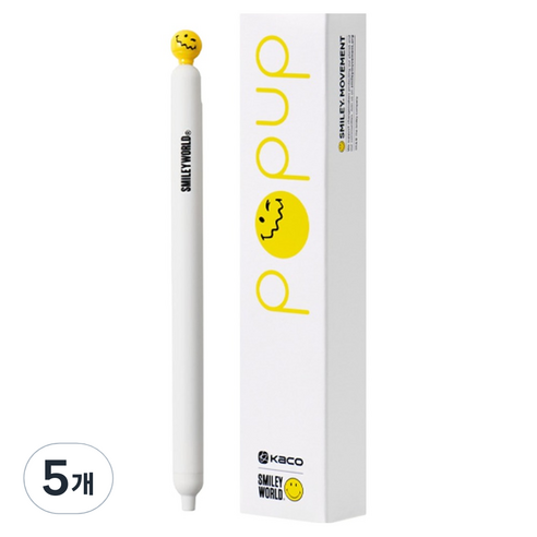 카코 스마일리 팝업 젤펜 0.5mm, 화이트, 5개