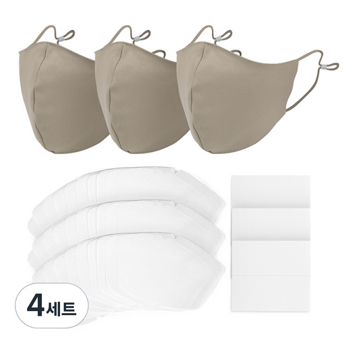 에코리즈 필터교체형 면 마스크 베이지 3p + 교체형 필터 30p + 수용성 밴드 60p, 4세트