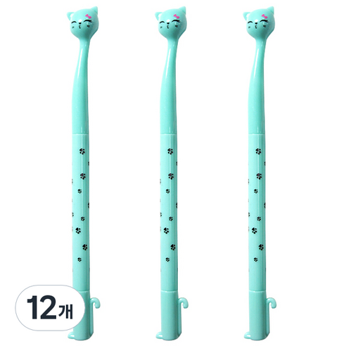 냥이발자국패턴 젤펜 0.5mm, 민트, 12개