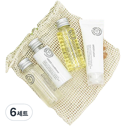 아르더 프리미엄 트래블킷 면 파우치 + 샴푸 30ml + 컨디셔너 30ml + 바디워시 30ml + 바디로션 30ml 세트, 6세트