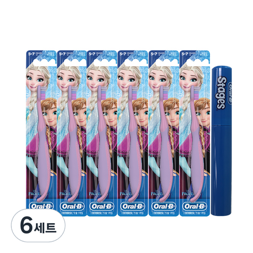 오랄비 어린이칫솔 스테이지스 겨울왕국 3단계 5-7세 1개입 6개 + 칫솔케이스, 프린세스, 6세트