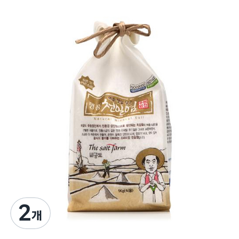 주원염전 여름햇살담은 명품천일염 굵은소금, 1kg, 2개