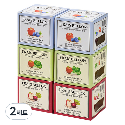 프레벨롱 국산 과일퓨레 6팩, 사과블루베리, 사과비트, 사과비타민, 2세트