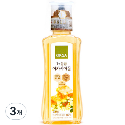 ORGA 1+등급 아카시아꿀, 500g, 3개