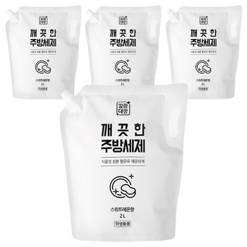 깔끔대장 깨끗한 리필 스위트레몬향 주방세제, 2L, 4개