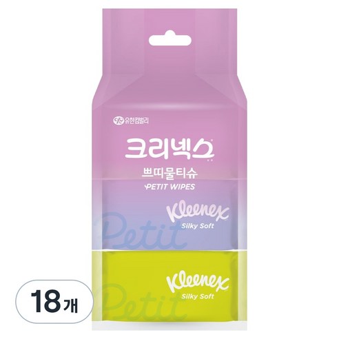 크리넥스 실키소프트 쁘띠 물티슈 랜덤발송 휴대형, 45g, 8매, 18개