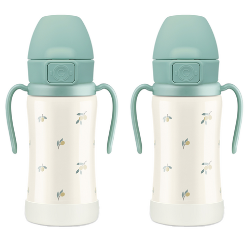 그로미미 원터치 스테인리스 올리브 빨대컵 300ml, 2개, 올리브 피스타치오