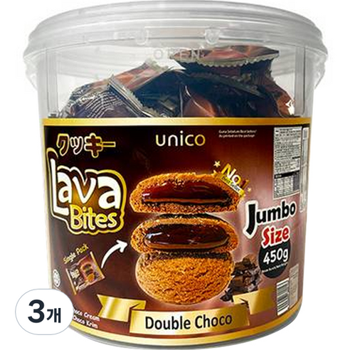 유니코 라바 바이츠 더블초코 쿠키, 450g, 3개