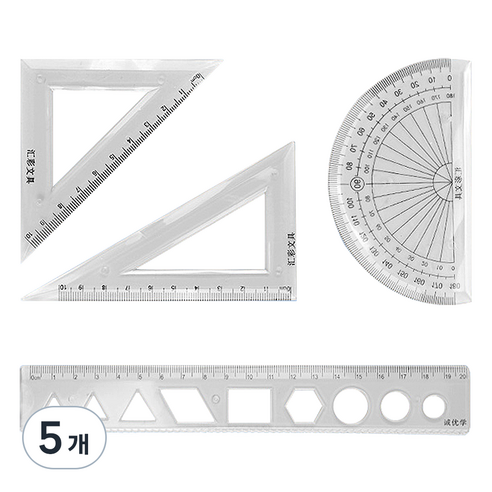 바코젤 소프트 삼각자 각도기 20cm 자 세트, 투명, 5개