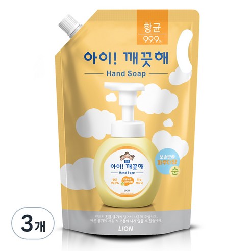 아이깨끗해 순 핸드워시 파우더향 리필용, 1.8L, 3개