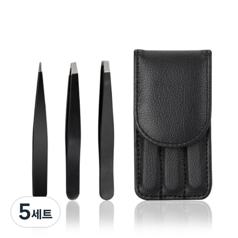 뷰티플라이프 고급 쪽집게 핀셋 3종 세트, 블랙, 5세트