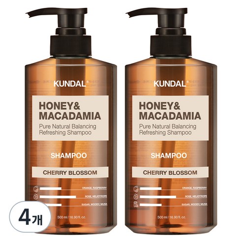쿤달 허니 앤 마카다미아 네이처 샴푸 체리블라썸향, 500ml, 4개