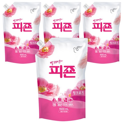 피죤 레귤러 섬유유연제 핑크로즈, 1.6L, 4개