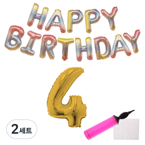 리빙다 파스텔레인 보우 생일풍선 세트, 골드4, 2세트