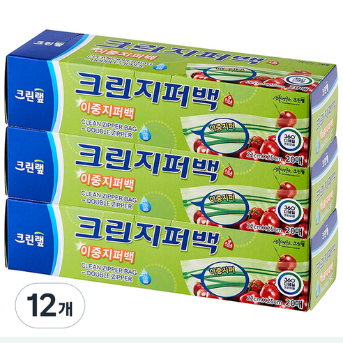 크린랲 이중 지퍼백, 중(M), 20개입, 12개