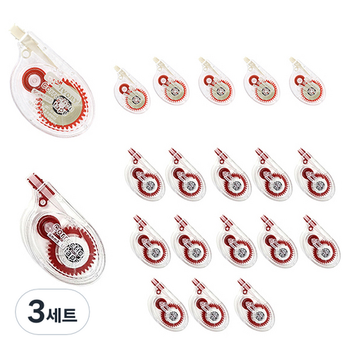 한국연필 롱 수정 테이프 8m 미색 6p + 백색 14p 세트, 레드, 3세트