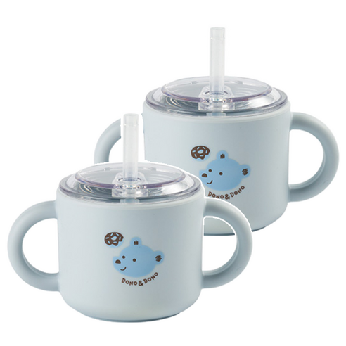 도노도노 맘마존 유아용 실리콘 빨대컵 150ml, 2개, 테디코튼블루