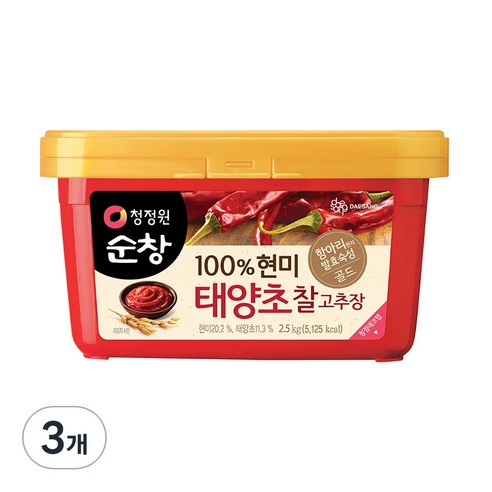 청정원순창 100% 현미 태양초 찰고추장, 2.5kg, 3개