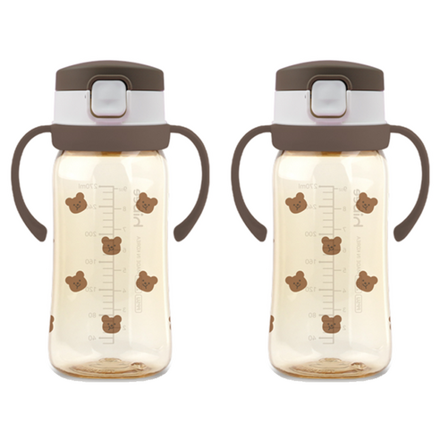 하이비 PPSU 에잇벤트 원터치 빨대컵 270ml, 2개, 볼빵곰 초코브라운