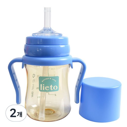 리에또 PPSU 빨대컵 200 ml, 블루, 2개