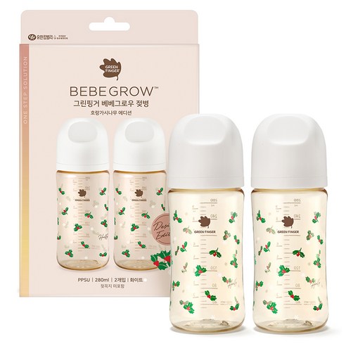 그린핑거 국산 베베그로우 PPSU 노꼭지 디자인 젖병 트윈팩 2p 세트, 호랑가시나무, 280ml, 1세트