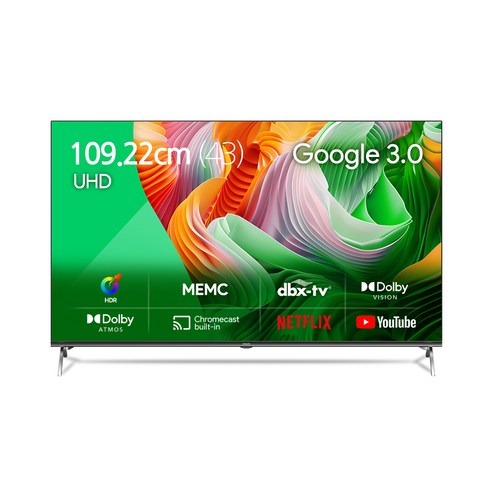 더함 4K UHD LED 구글 OS TV, 109cm(43인치), UA431UHD M8X CHIQ 2023, 스탠드형, 고객직접설치 
TV/영상가전