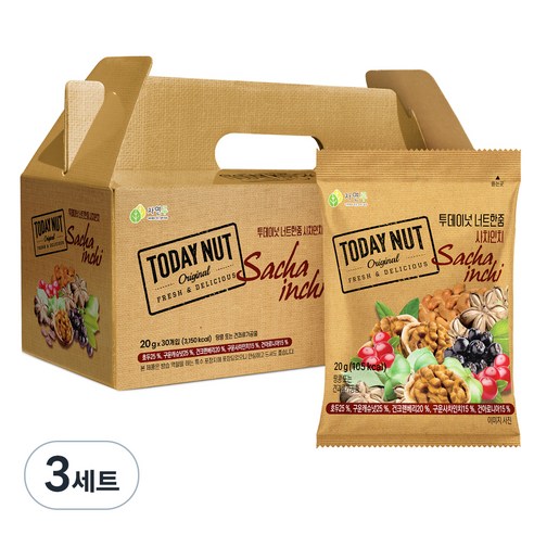 투데이넛 너트한줌 사차인치 견과 선물세트 30개입, 600g, 1세트