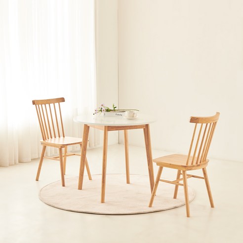 동서가구 레니아 원목 800 원형 테이블 + 의자 2p 방문설치, 식탁(화이트), 의자(원목)
