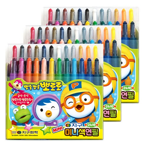 지구화학 뽀로로 미니 색연필, 24색, 3개