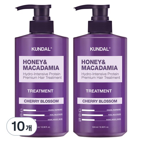 쿤달 허니 앤 마카다미아 헤어 트리트먼트 체리블라썸향, 500ml, 10개