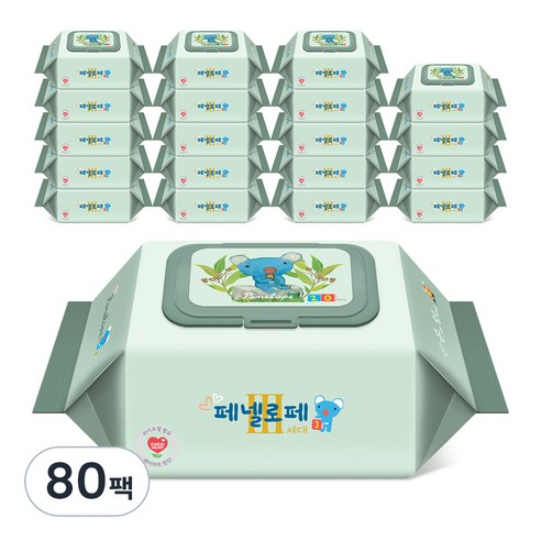페넬로페 3세대 손과 입티슈 아기물티슈 캡형 65평량, 20매입, 80세트