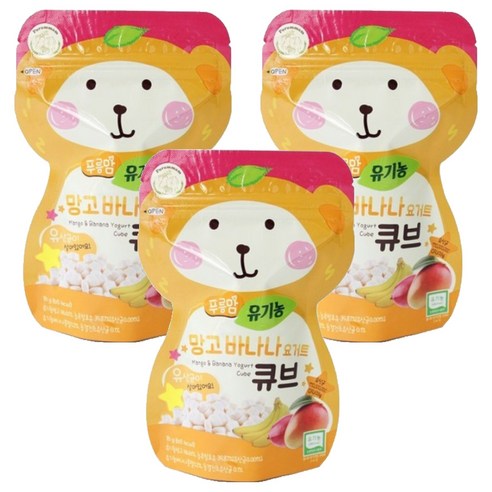 오가닉스토리 푸름맘 유기농 요거트 큐브 16g, 3개, 망고바나나