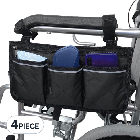 휠체어 다용도 수납 사이드 멀티포켓, 02블랙, 4개