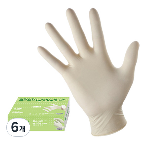 크린스킨 라텍스스마트 천연고무 라텍스장갑 M, 아이보리, 중(M), 6개