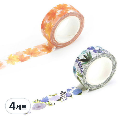 라이프포인트 내츄럴 일러스트 마스킹 테이프 05보라별꽃 세트, 05보라별꽃, 18단풍나무, 4세트