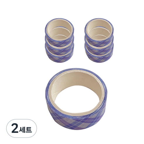 슬로우데코 다꾸 심플 체크 마스킹 테이프 7종 세트, 퍼플, 2세트