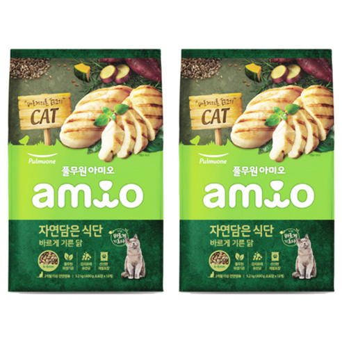 풀무원아미오 2개월 이상 전연령 자연담은 식단 고양이 건식사료, 닭, 5.2kg, 2개