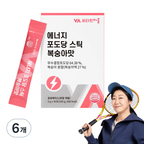 비타민마을 에너지 포도당 스틱 복숭아맛, 6g, 30개입, 6개