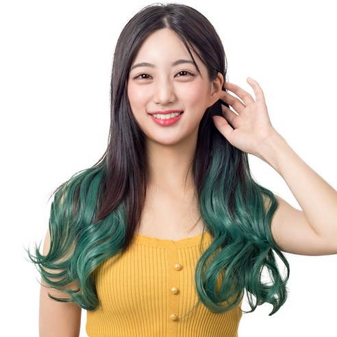 준 투컬러 웨이브 붙임머리 50cm 130g, 블랙 + 애쉬그린, 1개