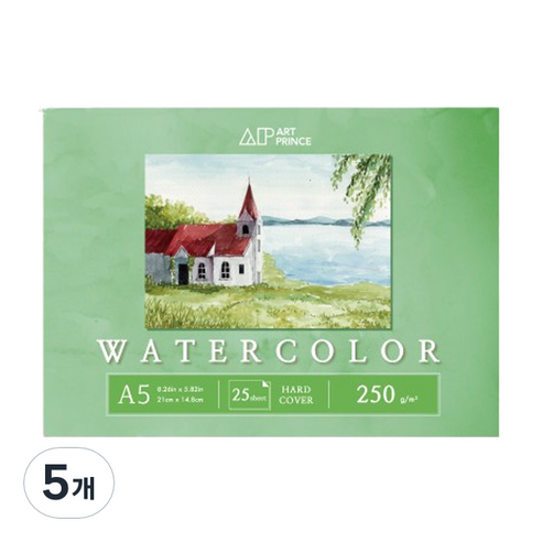 두성 아트프린스 워터컬러 수채화용 무선 스케치북 250g W10, A5, 25매, 5개