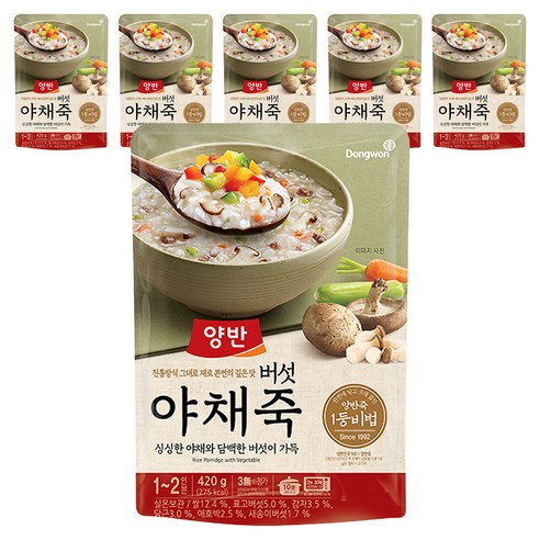 양반 버섯 야채죽, 420g, 6개
